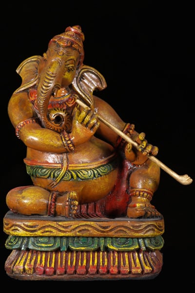 Musical Ganesh Statue Playing the Flute 12"